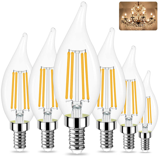 Sailstar E12 LED Candelabra Bulbs Dimmable, 60 Watt Equivalent 3000K Warm White Chandelier Light Bulbs, 4W Filament Candle LED Bulbs, Flame Tip, 500