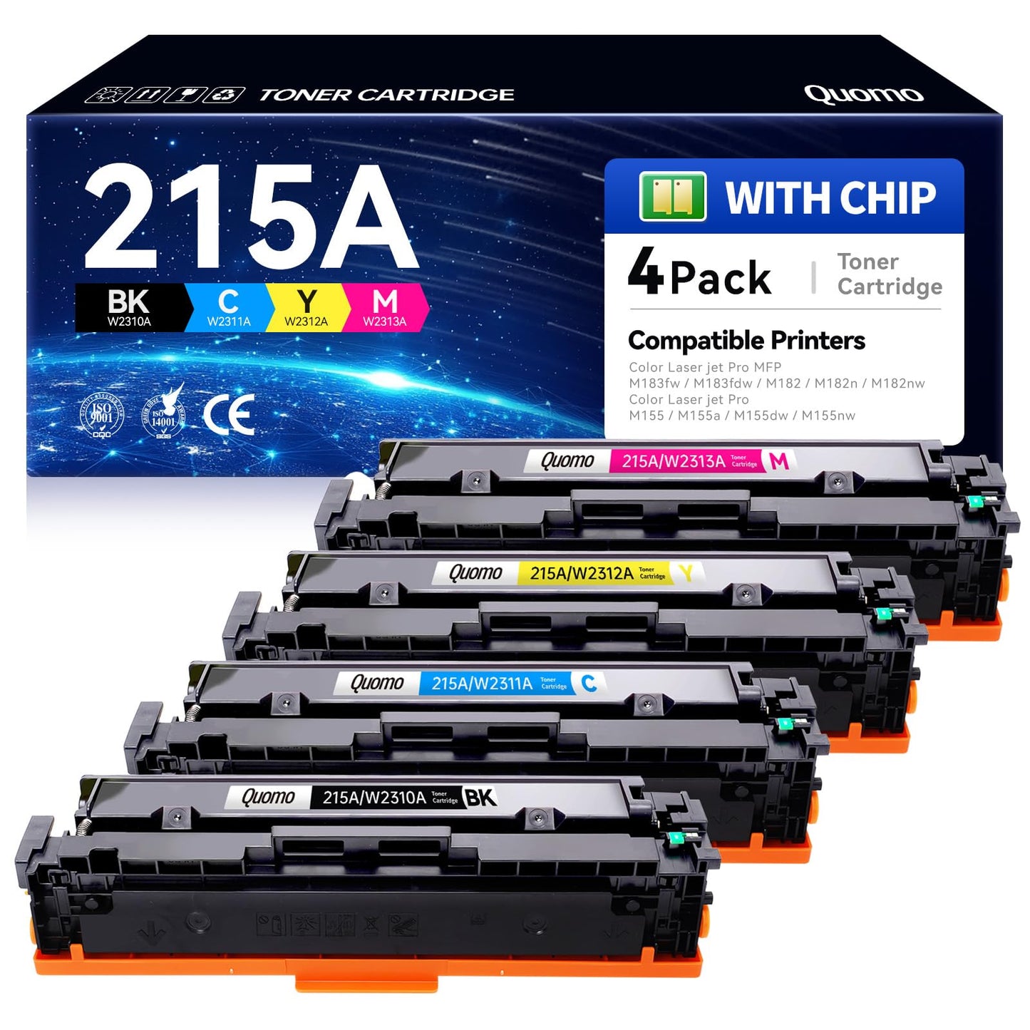 Quomo 215A Toner Cartridges Set with Chip Replacement for HP 215A W2310A W2311A W2312A W2313A Compatible with HP Color LaserJet Pro MFP M182nw M183fw