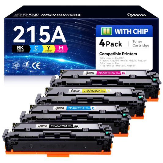 Quomo 215A Toner Cartridges Set with Chip Replacement for HP 215A W2310A W2311A W2312A W2313A Compatible with HP Color LaserJet Pro MFP M182nw M183fw