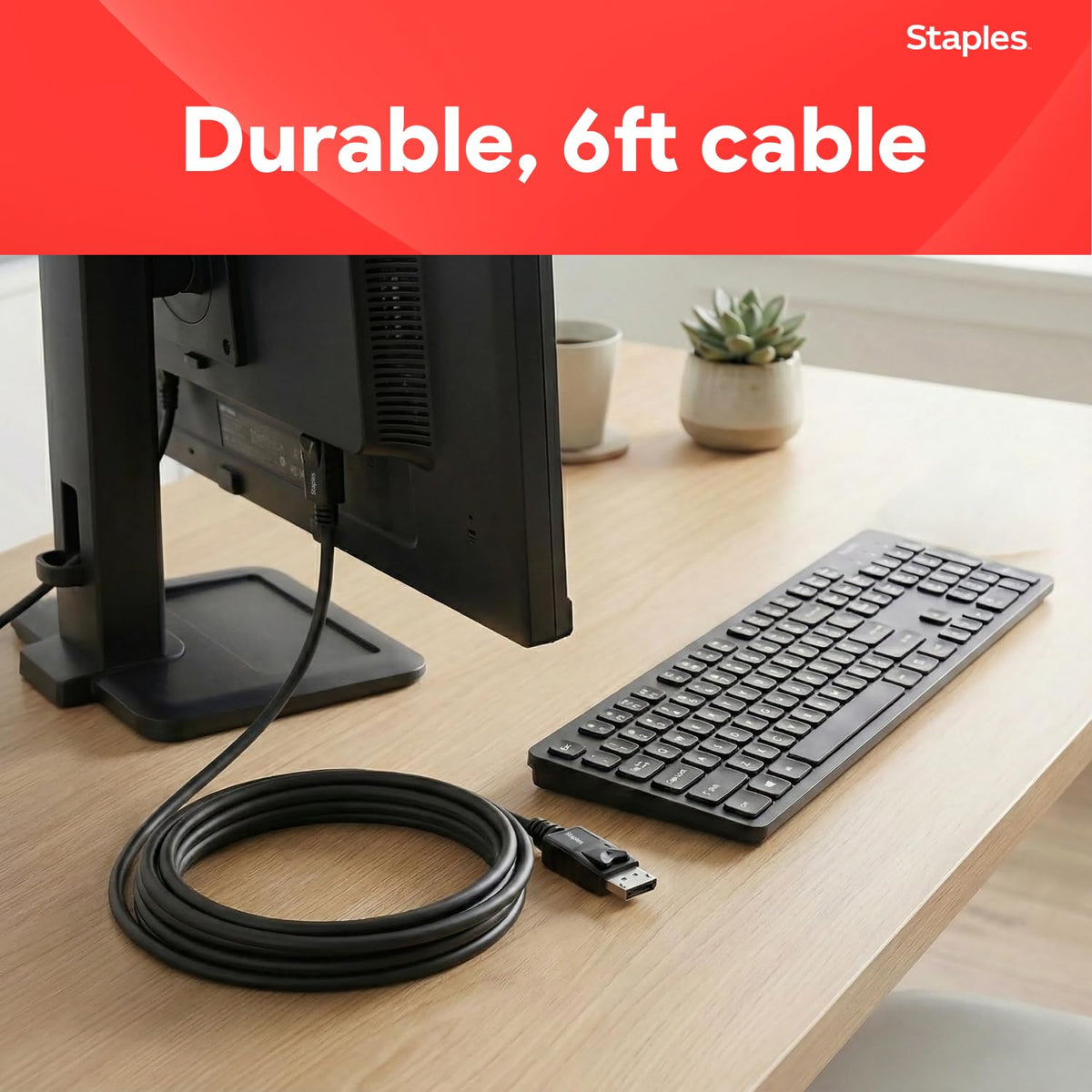 Staples TECH DisplayPort to DisplayPort Cable, 6 Ft, Black, 10-Pack