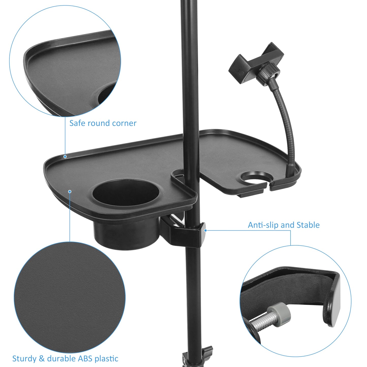 Auhafaly Plastic Microphone Stand Tray Stage Concert Performance Vocal Guitar Accessory with Drink Holder and Microphone Holder (Deluxe B), ahy00
