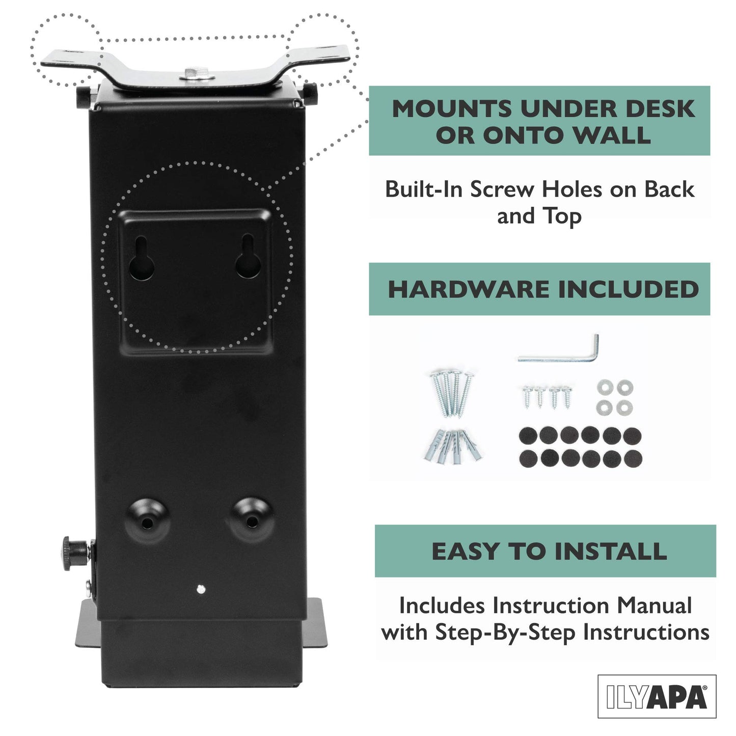 Ilyapa Under Desk Computer Mount with 360 Degree Swivel - CPU Holder for PC Desktop Tower