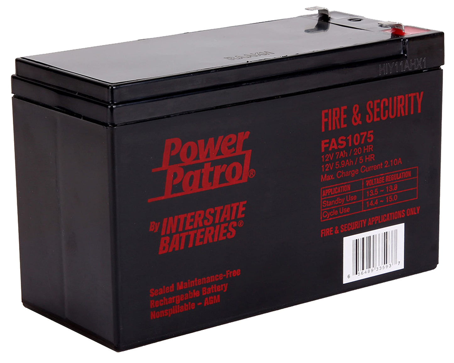 Interstate Batteries 12V 7Ah Fire & Security Battery (F1 Terminal) SLA AGM VRLA Power Patrol Rechargeable Replacement for Fire Alarms, Security…