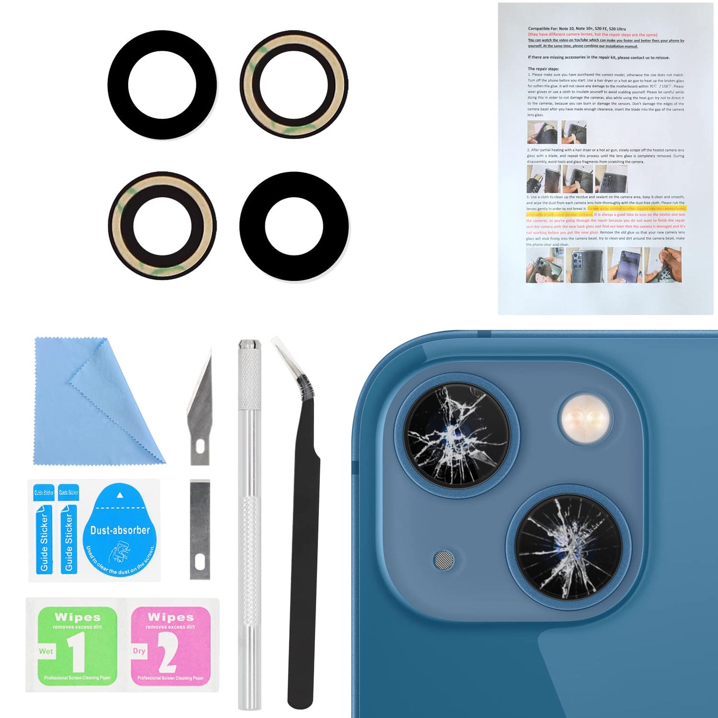 ASDAWN Back Rear Camera Lens Glass Replacement for iPhone 13 6.1 inch and 13 Mini 5.4 inch with Pre-Installed Adhesive, Back Lens Glass