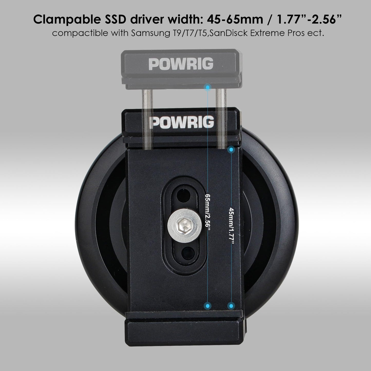 POWRIG Magnetic SSD External Drive Holder Clamp for Samsung T5/T7/T9, and More - Universal Quick-Release Mount for iPad, Laptop, Desktop, Xbox, PS5