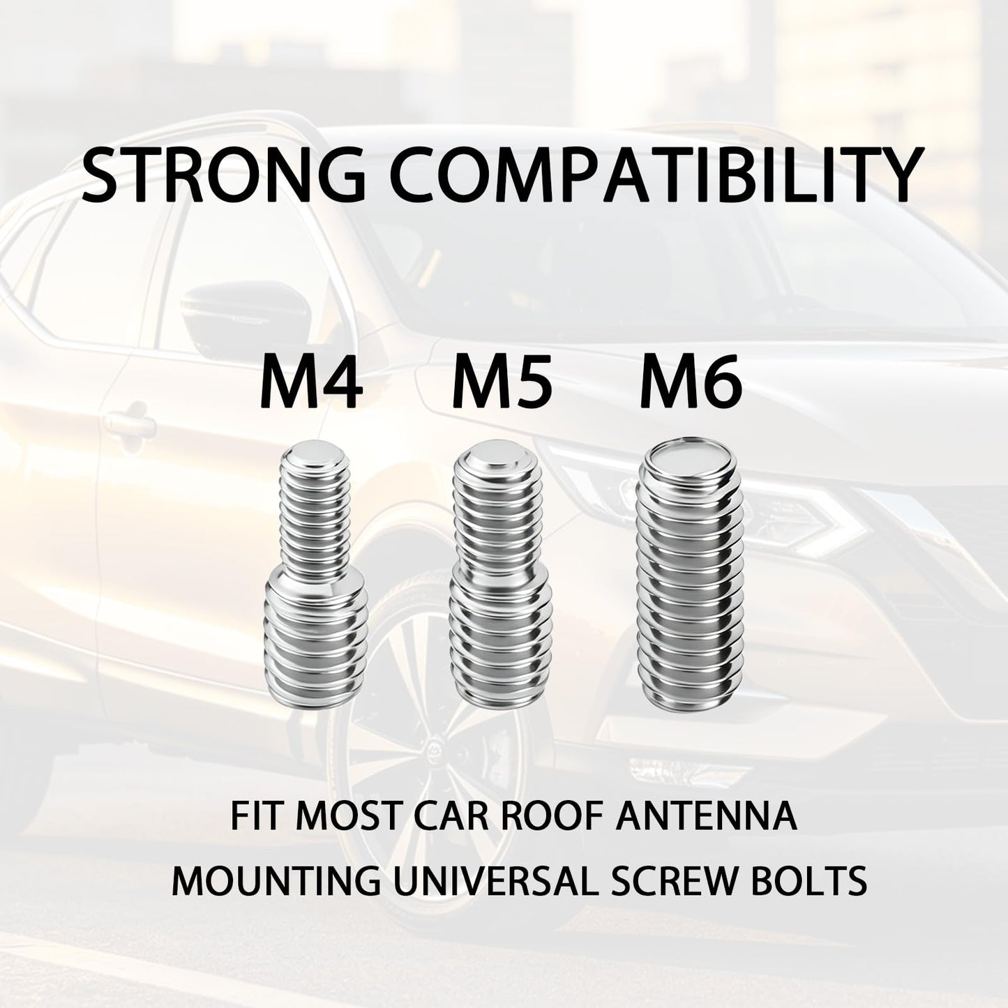 Universal 1.2 Inch Car Antenna Delete Replacement, AM/FM Roof Mount Radio Antenna Mast, Aluminum Short Antenna with M4 M5 M6 Threaded Adapters