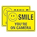 (2 Pack) Faittoo Smile You're On Camera Sign, Reflective 10x7 Rust Free .40 Aluminum, UV Protected, Weather Resistant, Durable Ink, Indoor & Outdoor