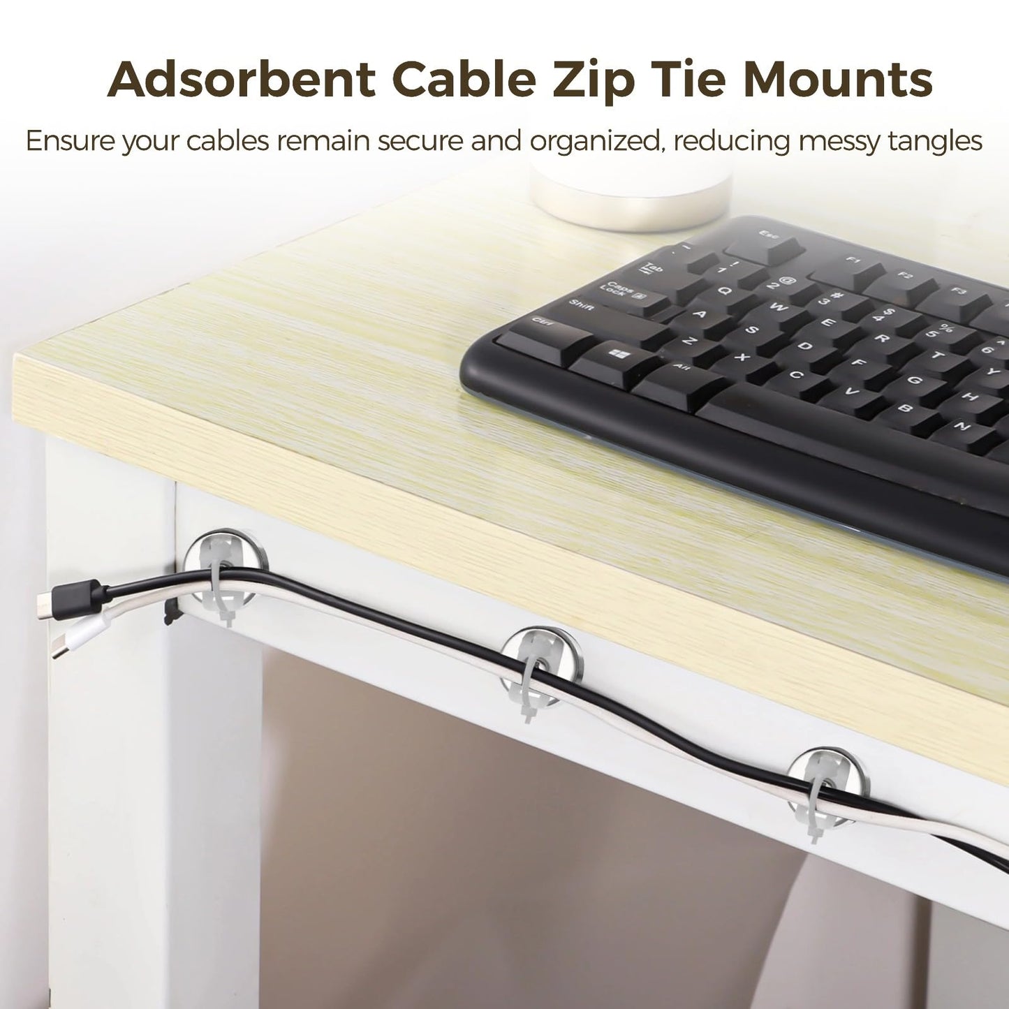 Magnetic Cable Zip Tie Mounts, 25 Pcs Magnet Bases with 100 Pcs Cable Ties, Multipurpose Wire Management Organizer for Desk PC Home Office