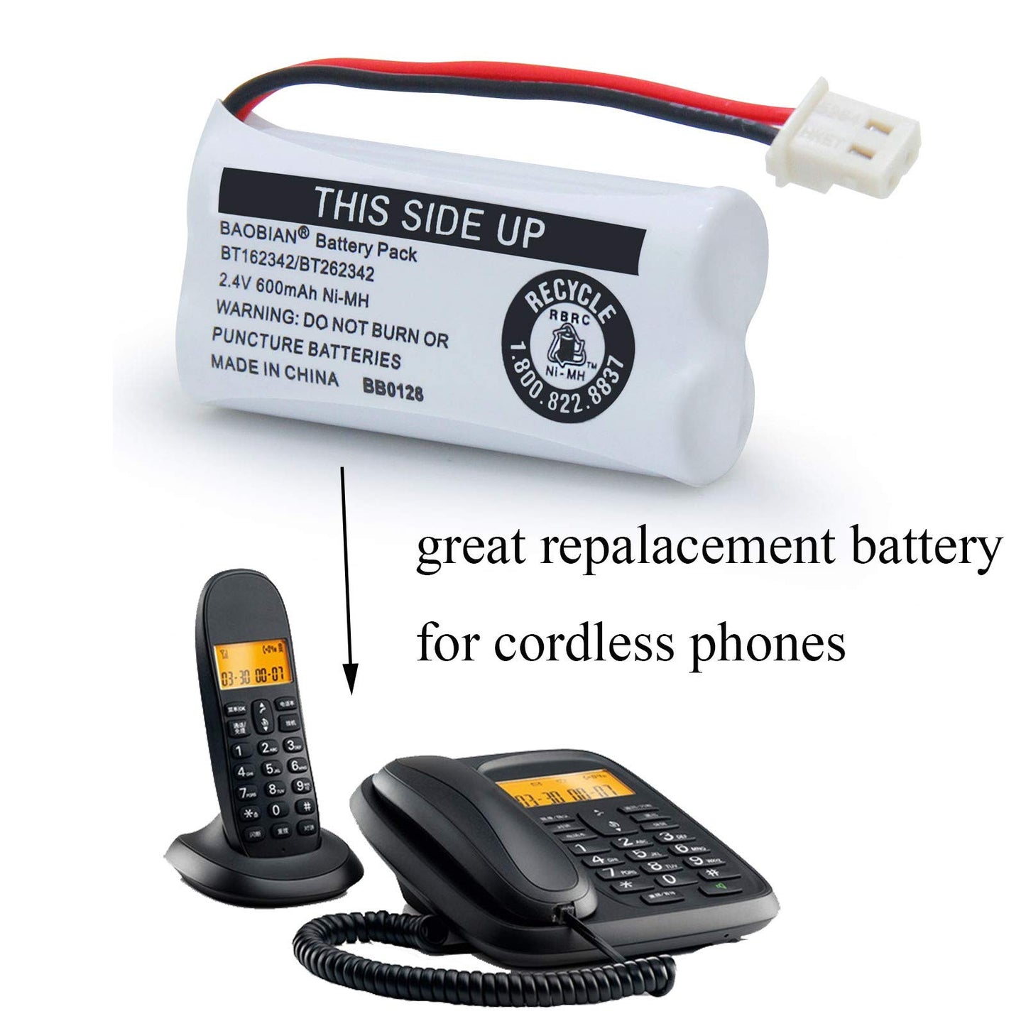 BAOBIAN BT162342 BT262342 Battery Compatible with for BT183342 BT283342 BT166342 BT266342 VTech CS6114 CS6419 CS6719 at&T EL52300 CL80111 Cordless