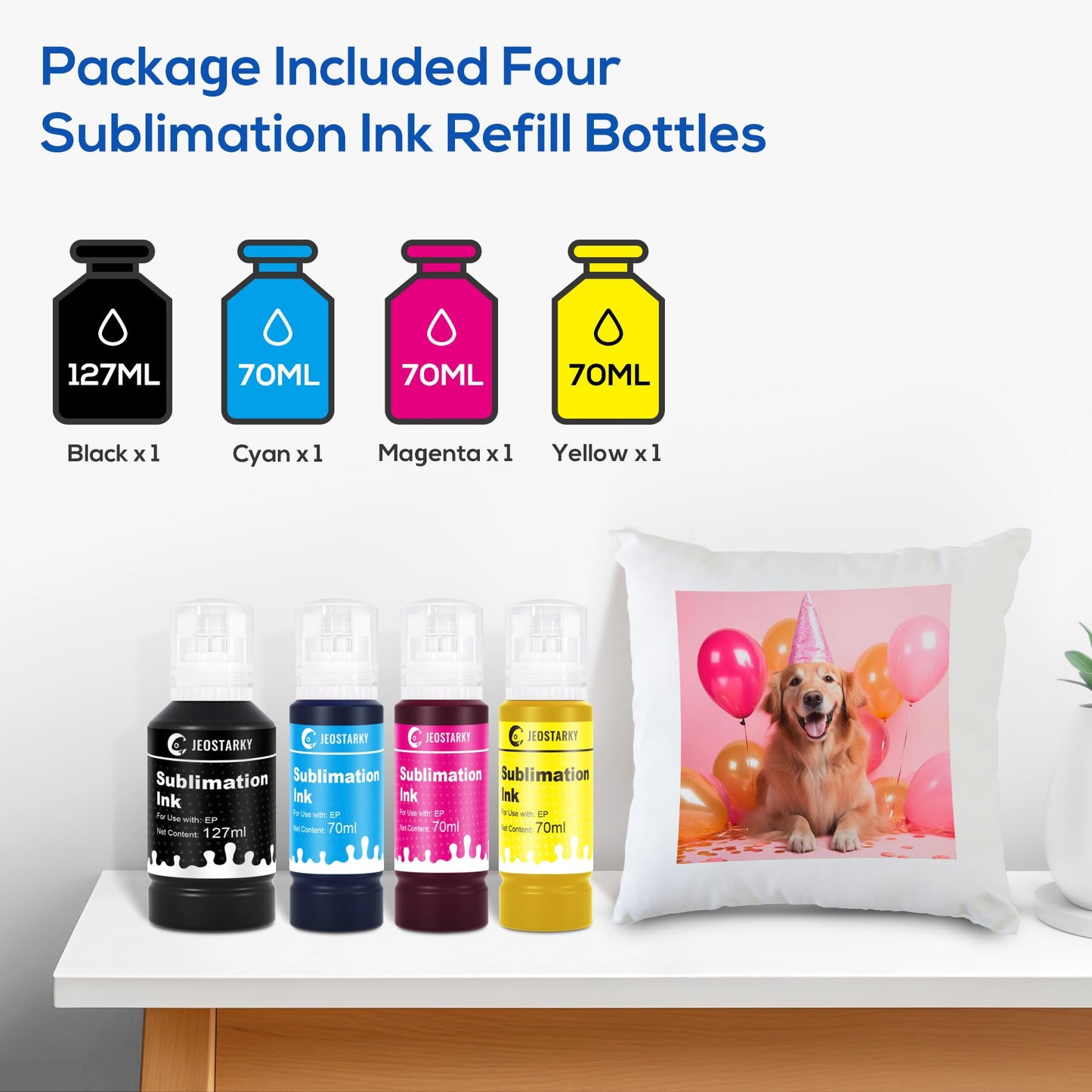 Sublimation Ink Refill Bottles Compatible for Epson Printers ET2800 ET2400 ET4800 ET15000 ET8550 ET2850 ET2803 ET3830 ET3850 ET4850 ET5800 Heat Press