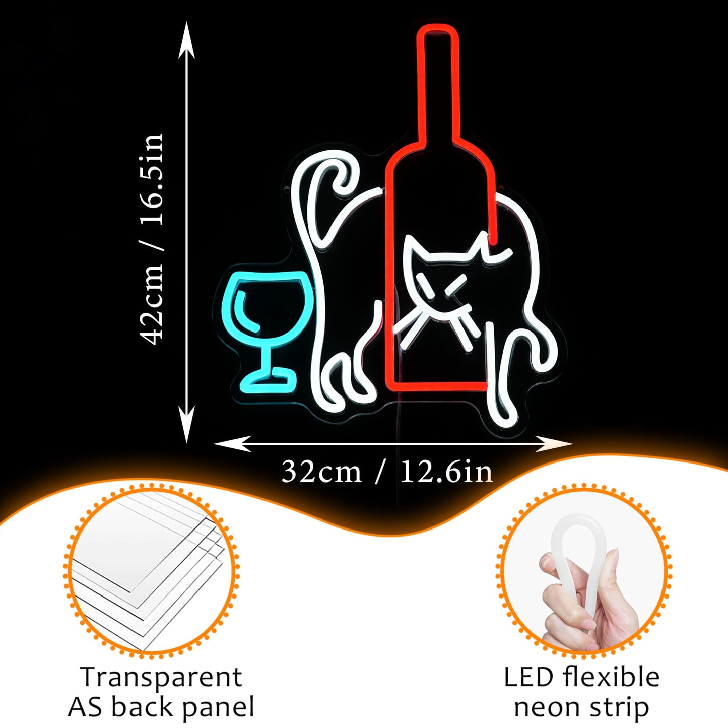 LISIGNVE Cat Beer Neon Sign LED Wine Glass Light up Sign for Bar Wall Decor USB Dimmable Cat Neon Light Cocktail neon Light sign for Living Room Home