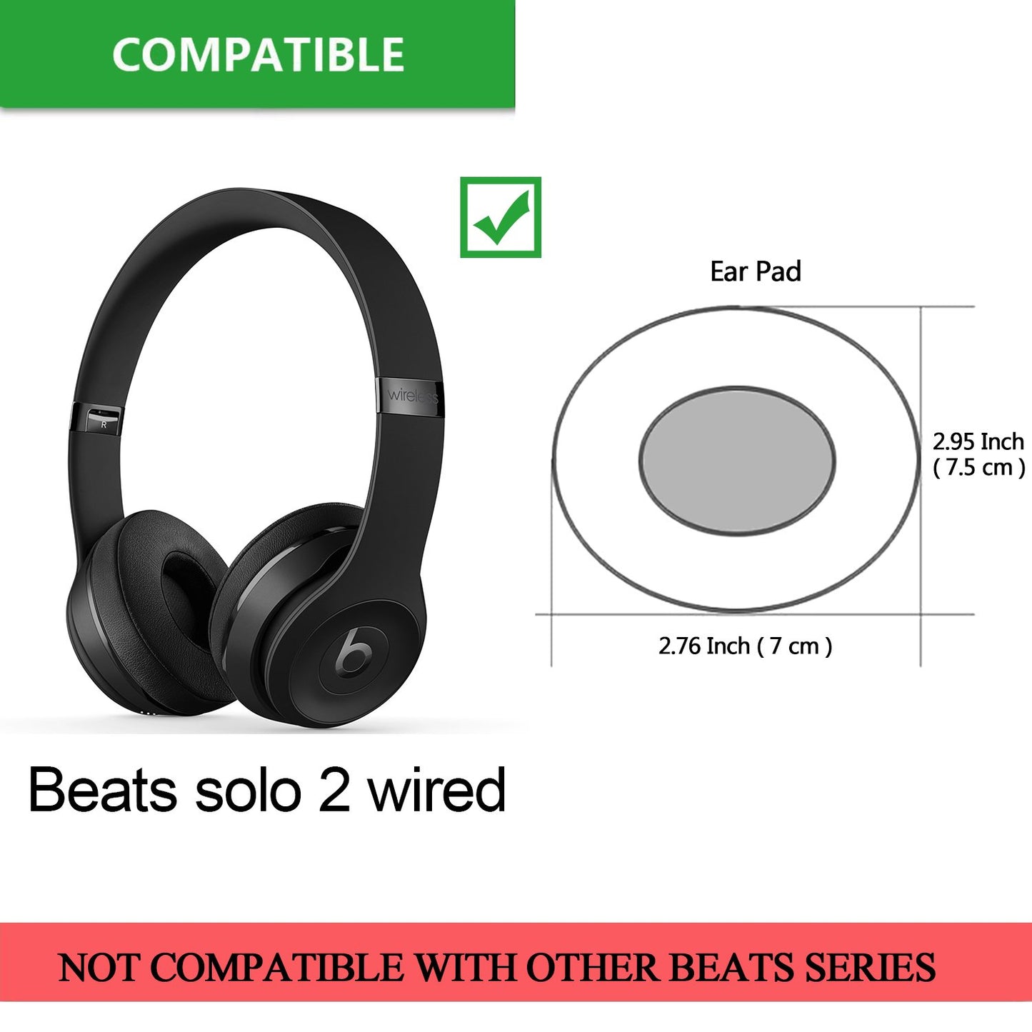Solo 2 Wired Replacement Earpads - JARMOR Protein Leather & Memory Foam Ear Cushion Pads for Beats Solo2 Wired On-Ear Headphones by Dr. Dre ONLY (NOT