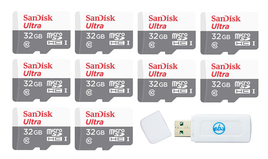 Sandisk 32GB Micro SDHC Ultra (10 Pack) MicroSD TF Flash Memory Card High Speed Class 10 (SDSQUNR-032G-GN3MN) Bundle with (1) Everything But Stromboli