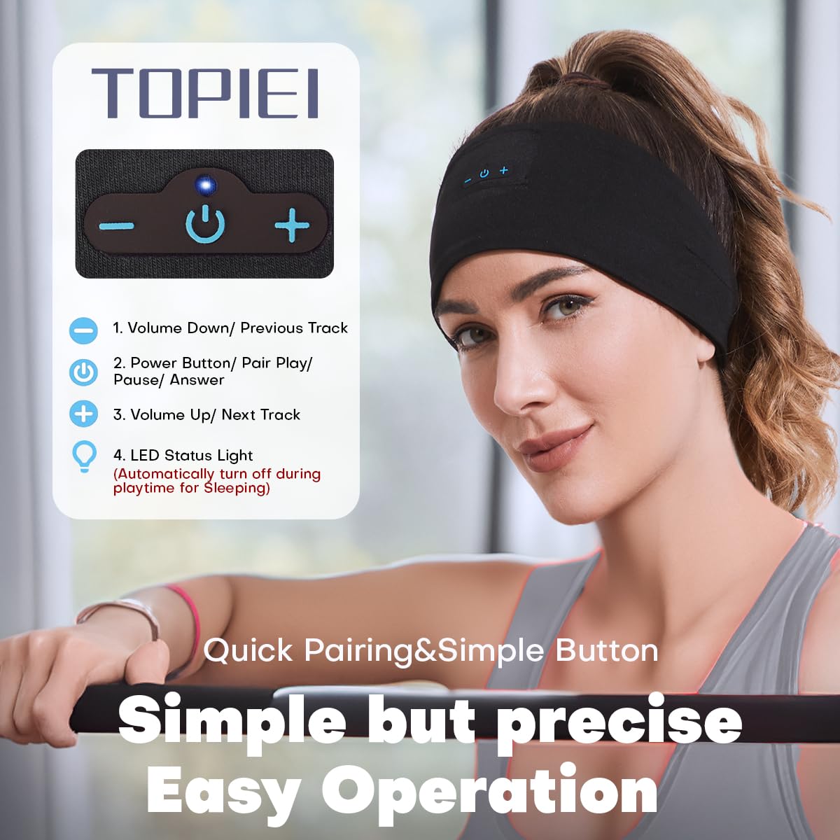 TOPIEI Sleep Headphones Bluetooth Headband for Side Sleeper, 17 Hours Playtime, Wireless Headband Headphones with HD Stereo Speakers…