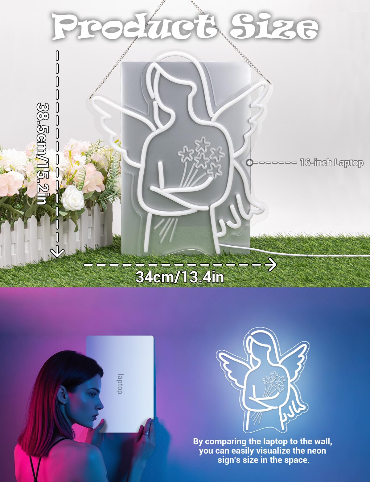 Angel Neon Sign for Wall Decor, White LED Neon Light Signs for First Time Grandma Mother's Day Gifts, Retired Gifts for Coworkers Friends (White