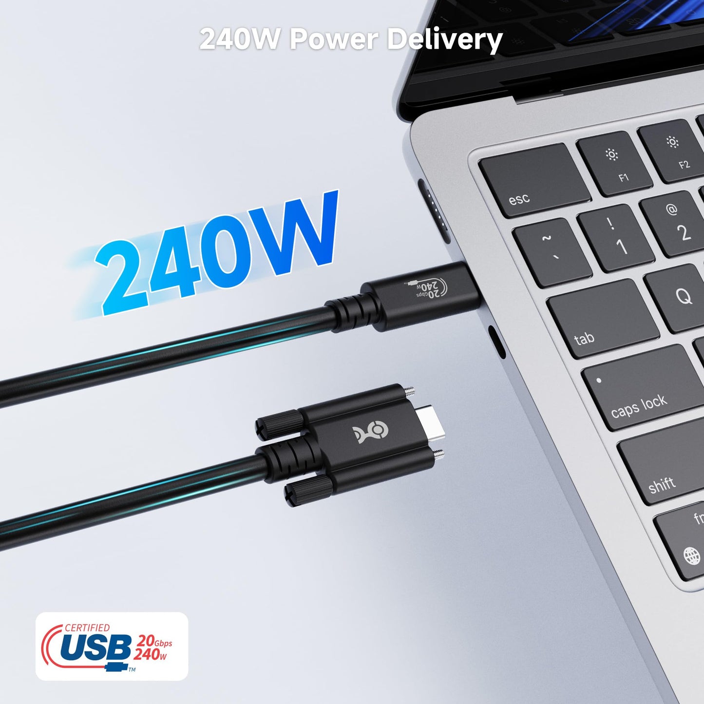 Cable Matters [USB-IF Certified] 20Gbps USB4 Cable with Side Screw Lock 6.6ft, Up to [8K@30Hz / 4K@120Hz Video, 240W Charging, 20Gbps Data Transfer]