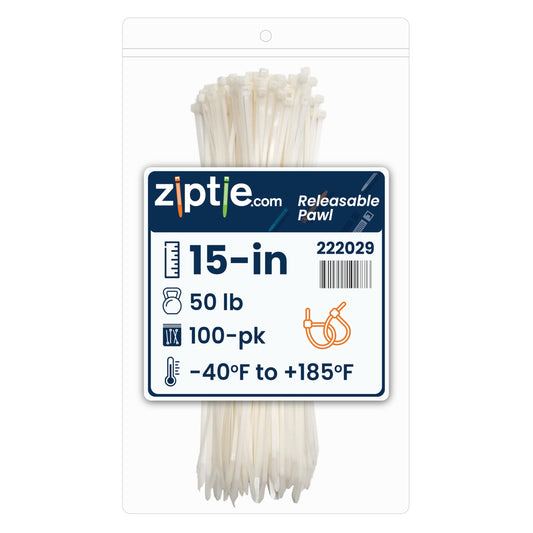 ZipTie.com 15-Inch Natural Releasable Pawl Zip Ties - 50-lb Tensile Strength Cord Management - UL Listed Reusable Cable Ties - UL 21 Listed, UV