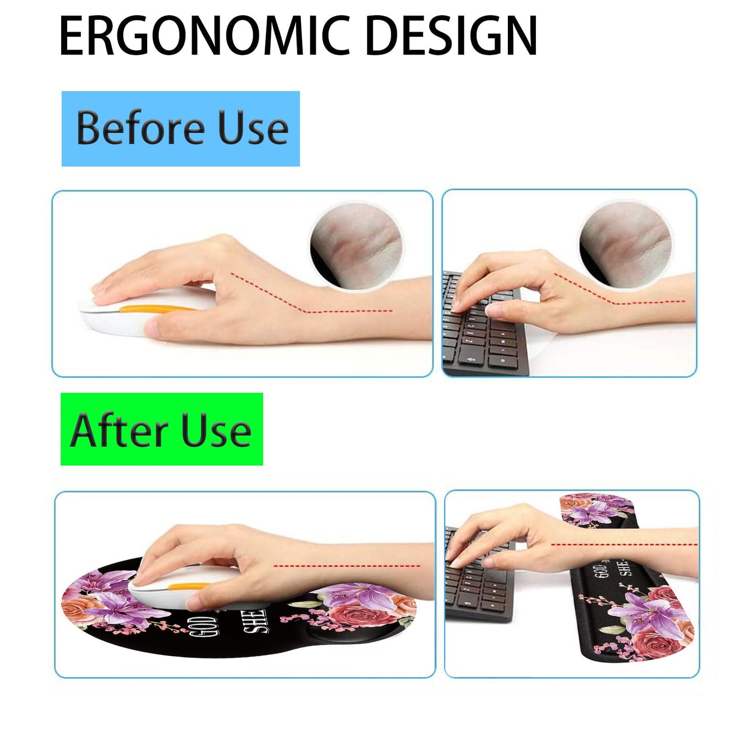 Keyboard Wrist Rest and Mouse Pad Wrist Support Set with Coasters,Ergonomic Gaming Mousepad for Home Office Working Studying Easy Typing & Pain