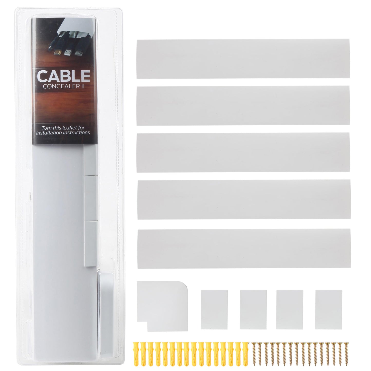 Set of Five 16-Inch Cord Covers - 80-Inch Total On-Wall Cable Management Kit for Wall-Mounted TV or Computer Cables by Simple Cord (White)