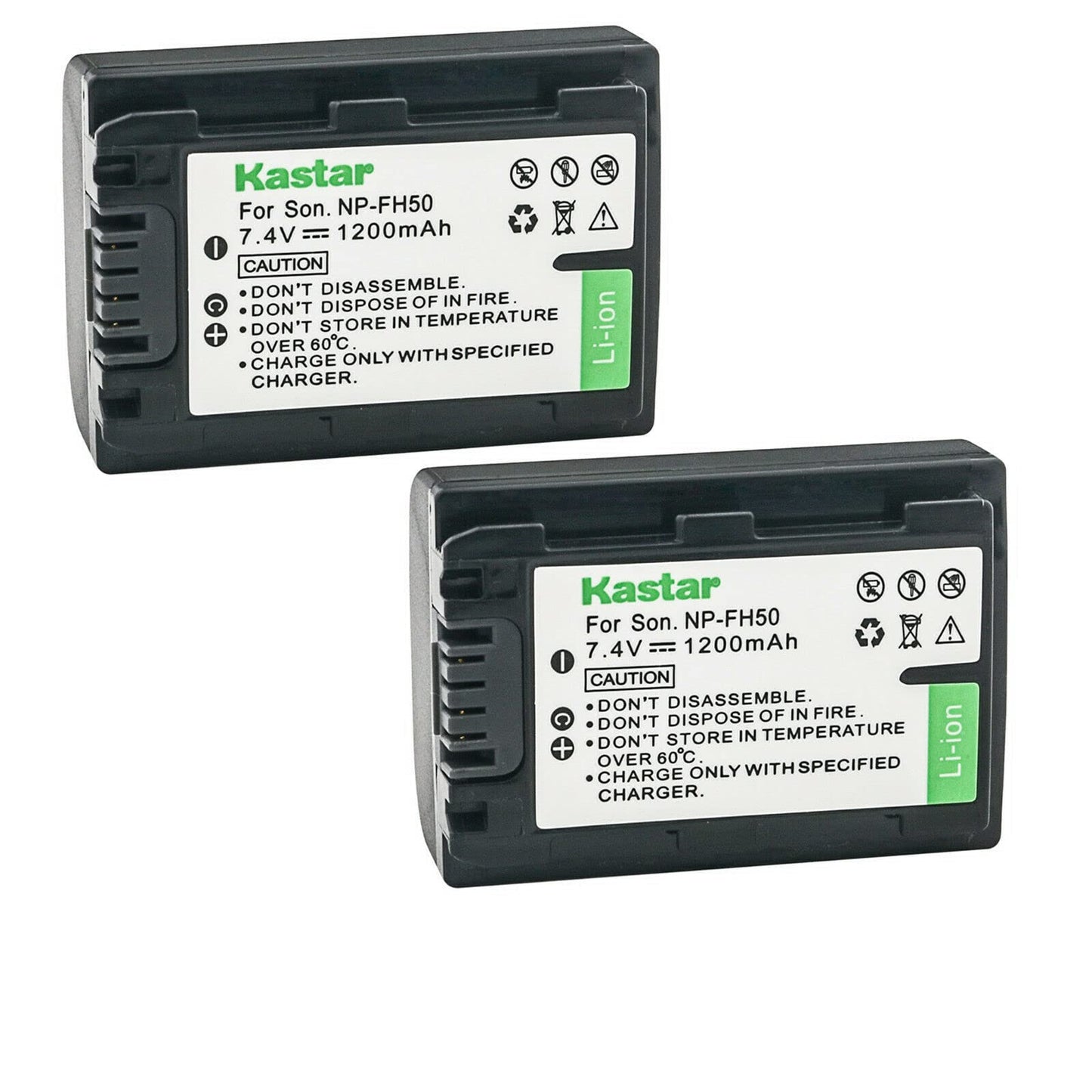 Kastar 2-Pack NP-FH50 Battery 7.4V 1200mAh Replacement for Sony NP-FH30, NP-FH40, NP-FH50, NP-FH70, NP-FH100 Battery, Sony AC-VQH10, BC-TRV, BCTRV
