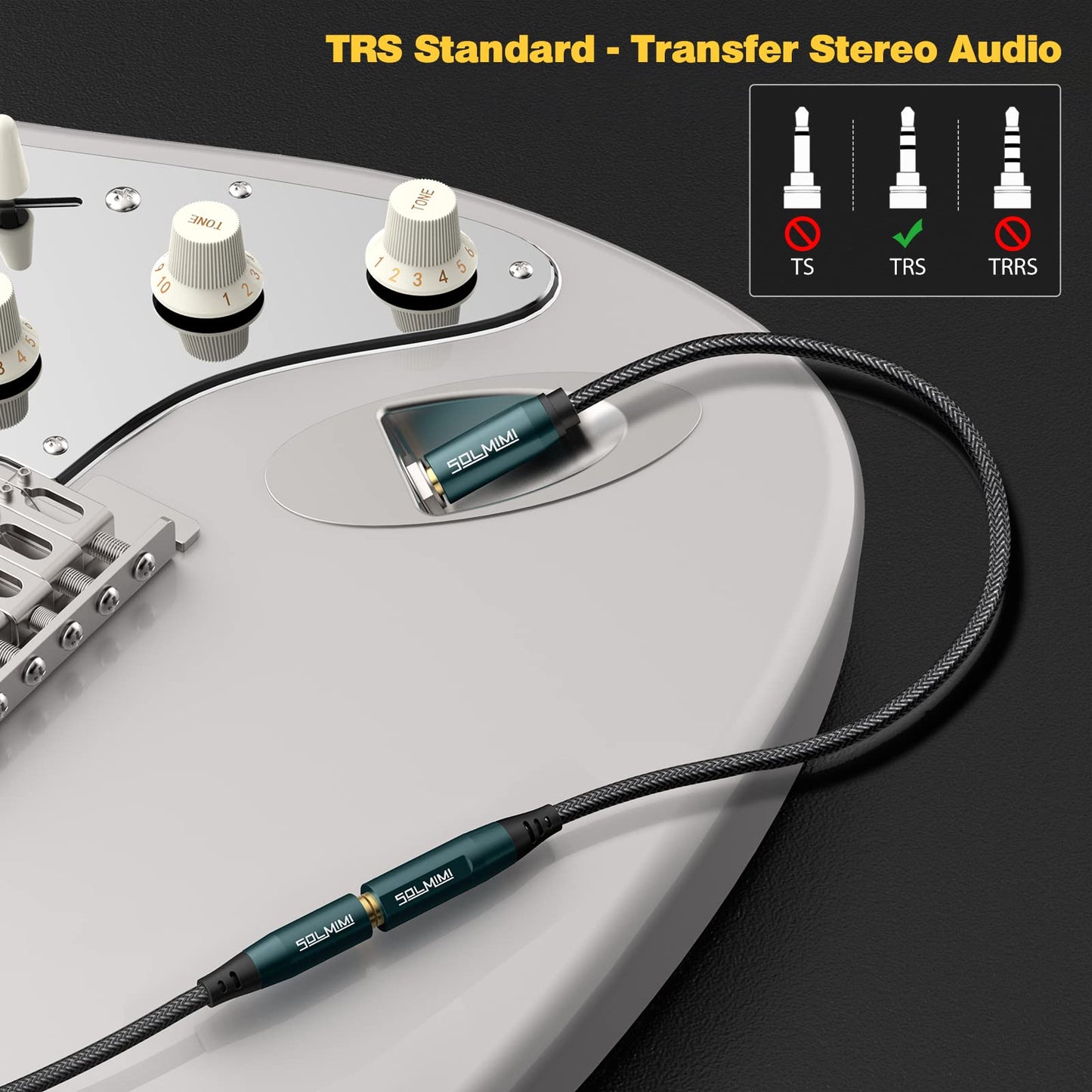 SOLMIMI 1/4 to 3.5mm Headphone Adapter, 1/4 to 1/8 6.35mm Male to 3.5mm Female TRS Stereo Audio Adapter Cable for Headphone Mixer Guitar Piano