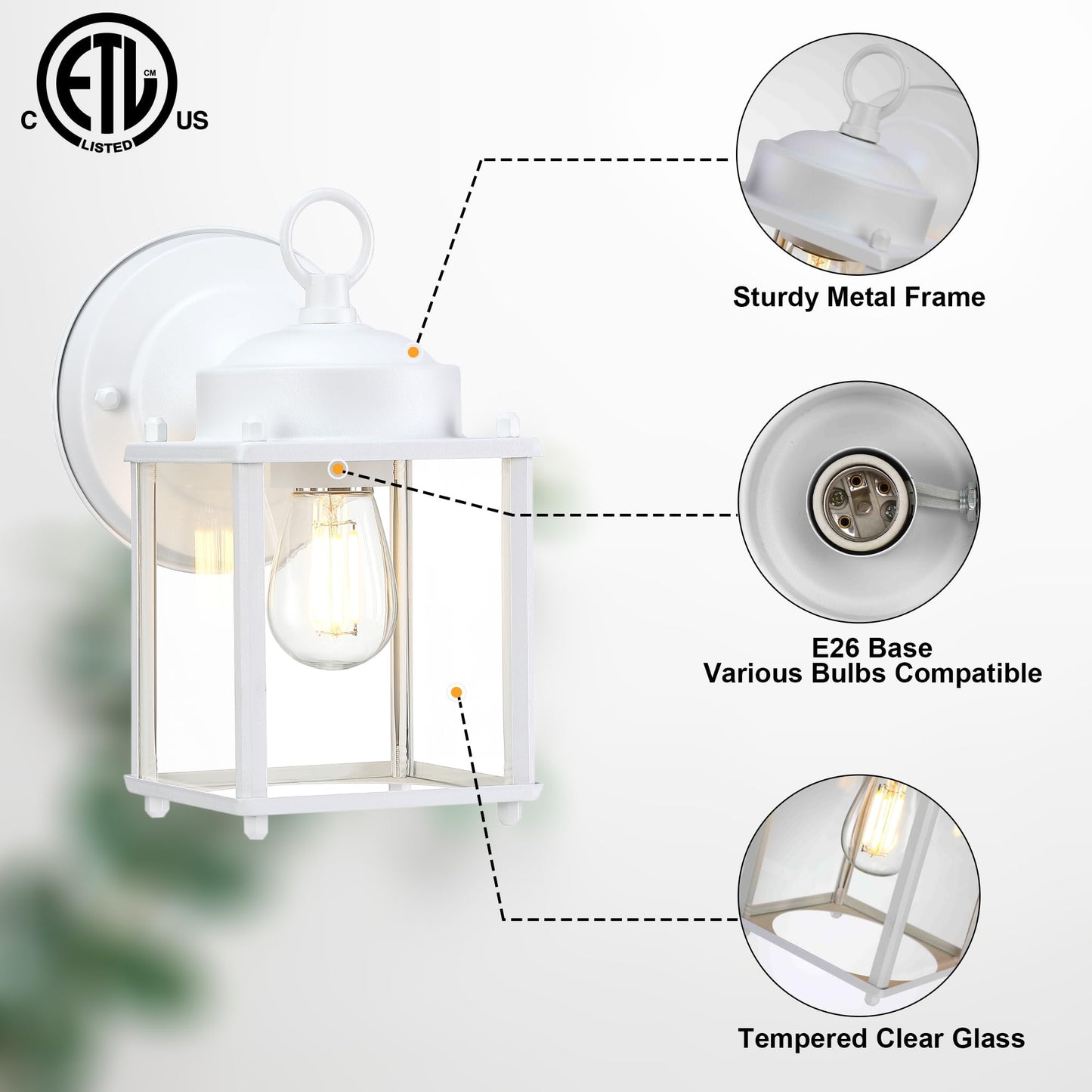 GRUENLICH Outdoor Wall Sconce, Exterior Wall Lighting Fixtures with Clear Glass, Front Porch Lighting, Outdoor Lights for Patio, Doorway, White, 4