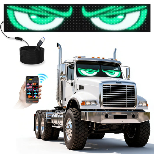 Heavy Duty Truck LED Sign, High-Brightness Flexible LED Matrix Panel, USB 5V Bluetooth APP DIY Animated Display for Semi Bus RV Vehicle Windshield