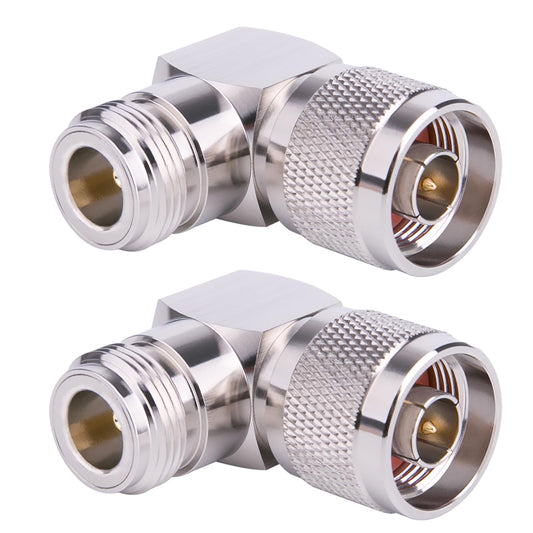 MOOKEERF 2 Pack N Type Connector Adapter Right Angle Coax Connectors 90 Degree N Male to N Female Connector