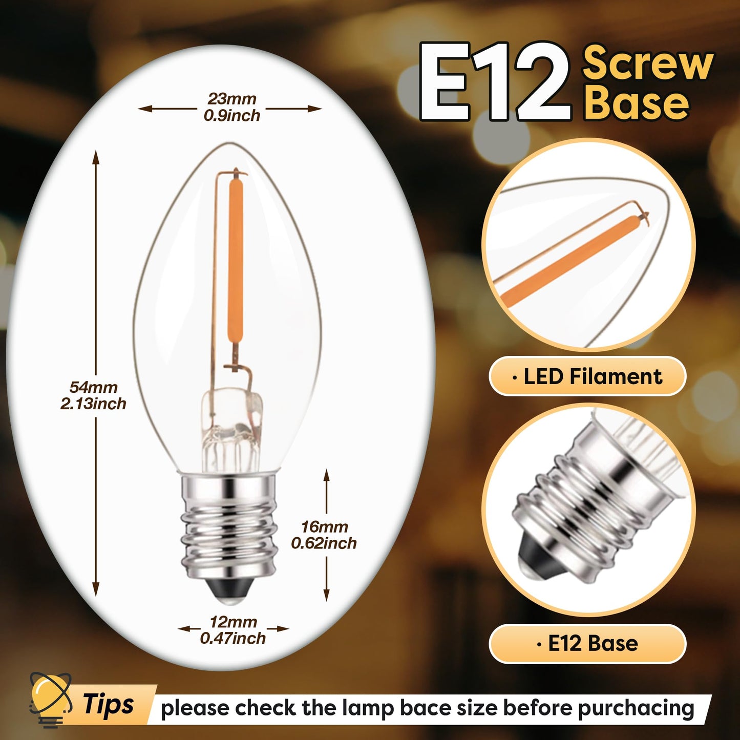 Hcnew C7 LED E12 Candelabra Bulb 0.5W Equivalent 5W 7W Warm White 2700K