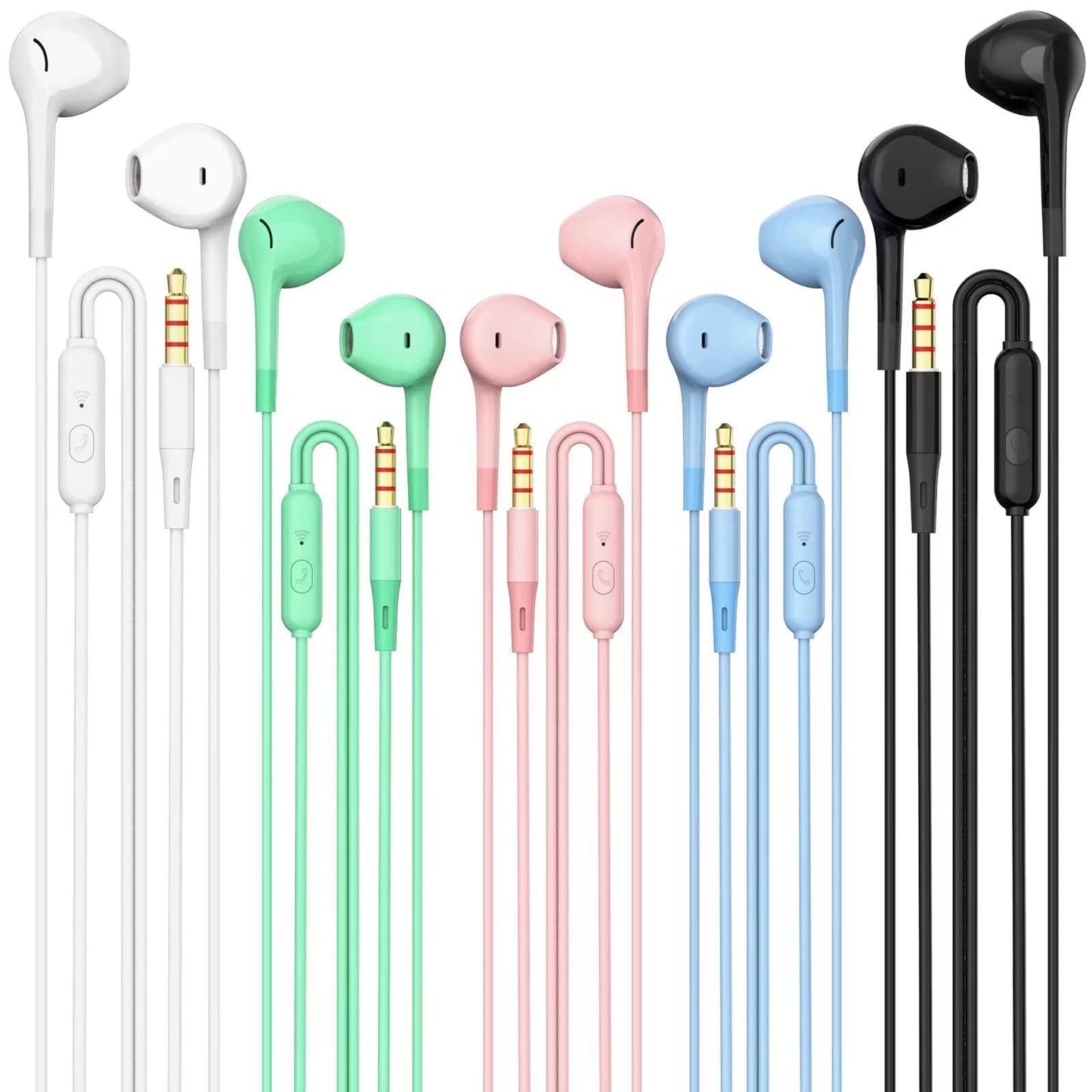 Earbuds Headphones 5 in One Pack, Wired Earbud with Heavy Bass Stereo Noise Blocking, Microphone, Compatible with iPhone, Android Phones, Laptops