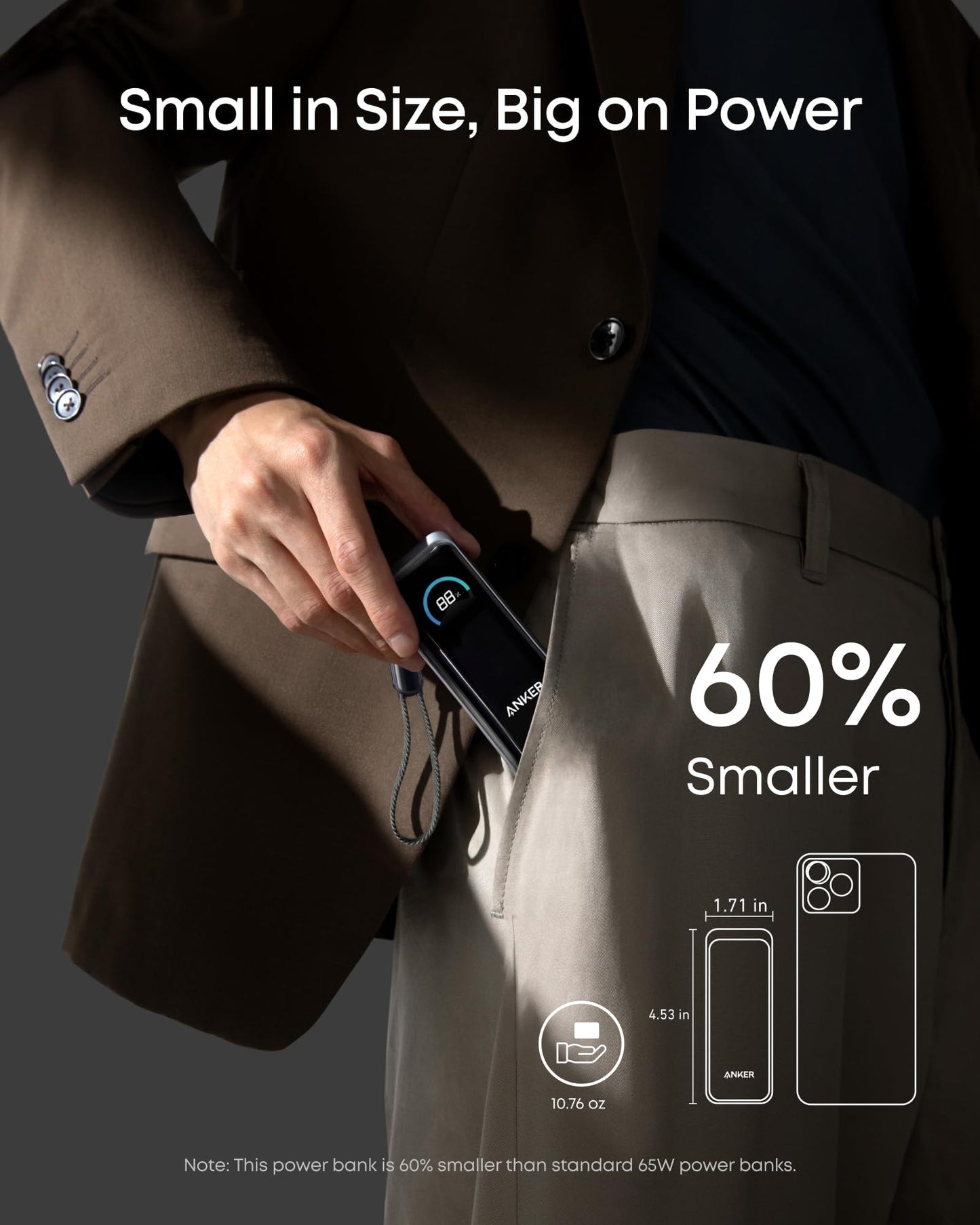 Anker Prime Power Bank, 9,600mAh Battery Pack with 65W Output Wall Charger, Supports PD 3.0 and PPS, 30W Fast Recharging, Sleek Portable Charger