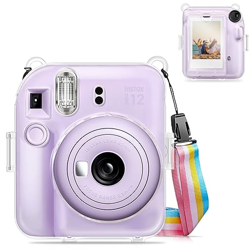 Fintie Protective Clear Case for Fujifilm Instax Mini 12 Instant Camera - Crystal Hard Shell Cover with Upgraded Film Pocket for Storing Photos