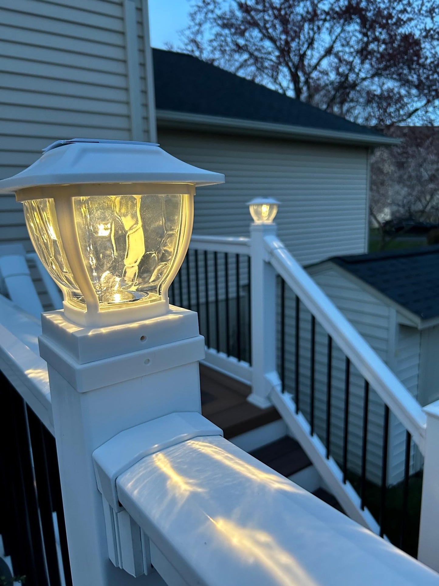 Maxsa 41981 Solar Wave Glass Post and Fence Cap Lights, Dusk-to-Dawn Solar-Powered Lighting, 3 Super Bright LEDs, 30 lumens of Warm-White Light, Fits