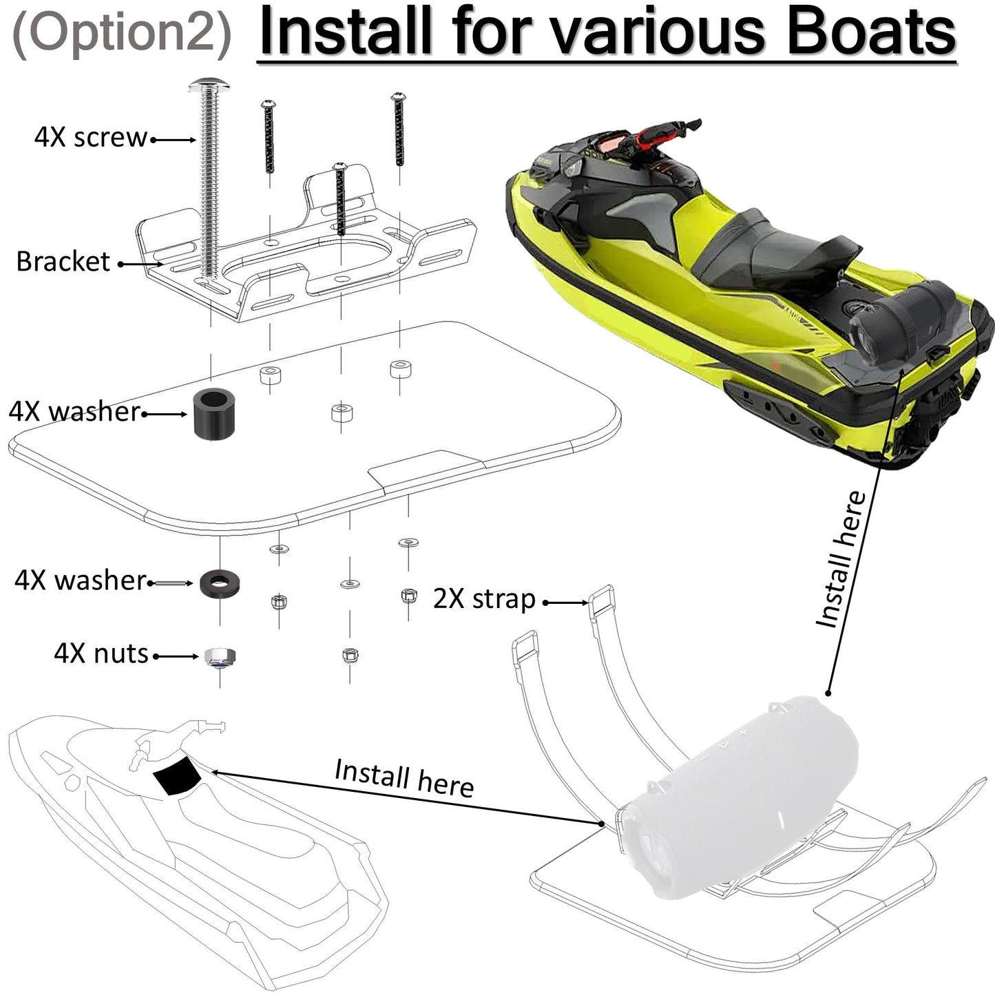 Counlisha Metal Wall Mount Compatible for jbl Xtreme 4 Portable Speaker for Jet Ski/Snowmobile/Boat/PWC's, Secure Holder Wall Bracket with Adjustable