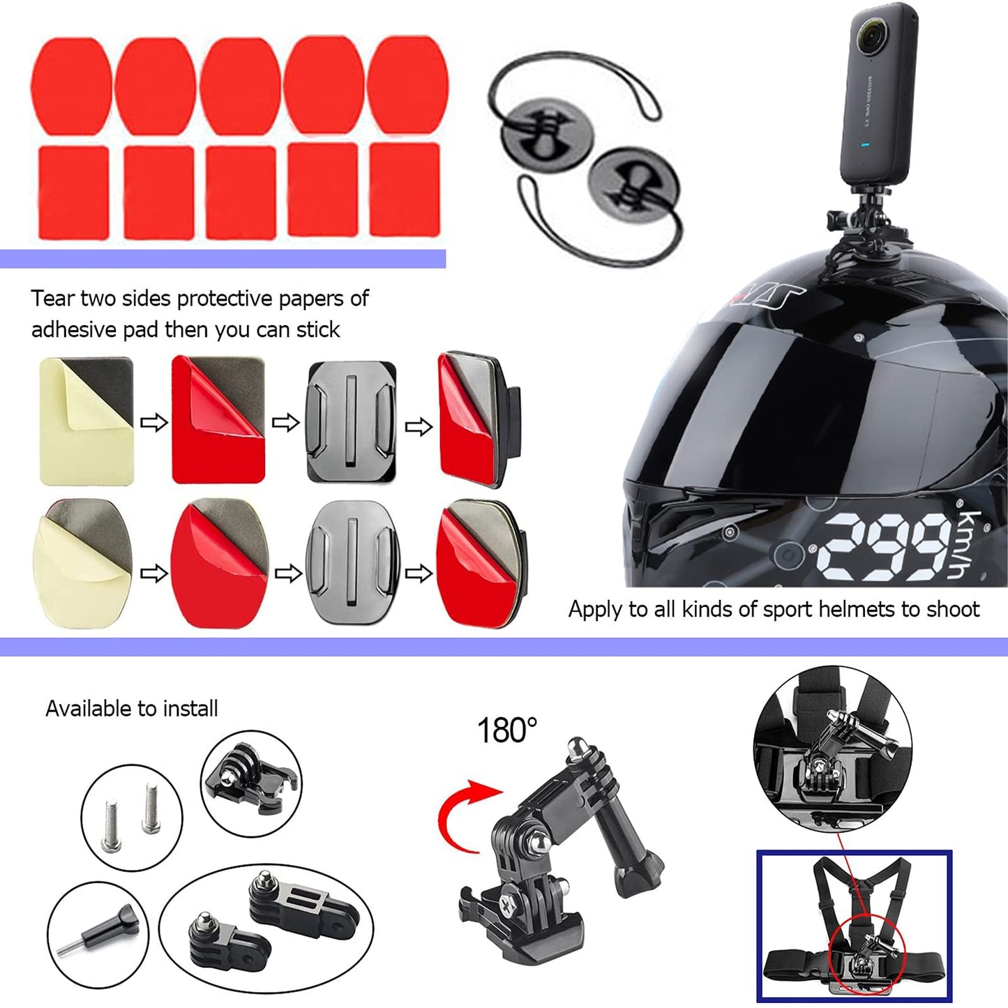 44 in 1 Action Camera Accessory Combo Kit -Compatible with Insta360 One X4,X3,X2?One R, X?for Gopro Here 10,11
