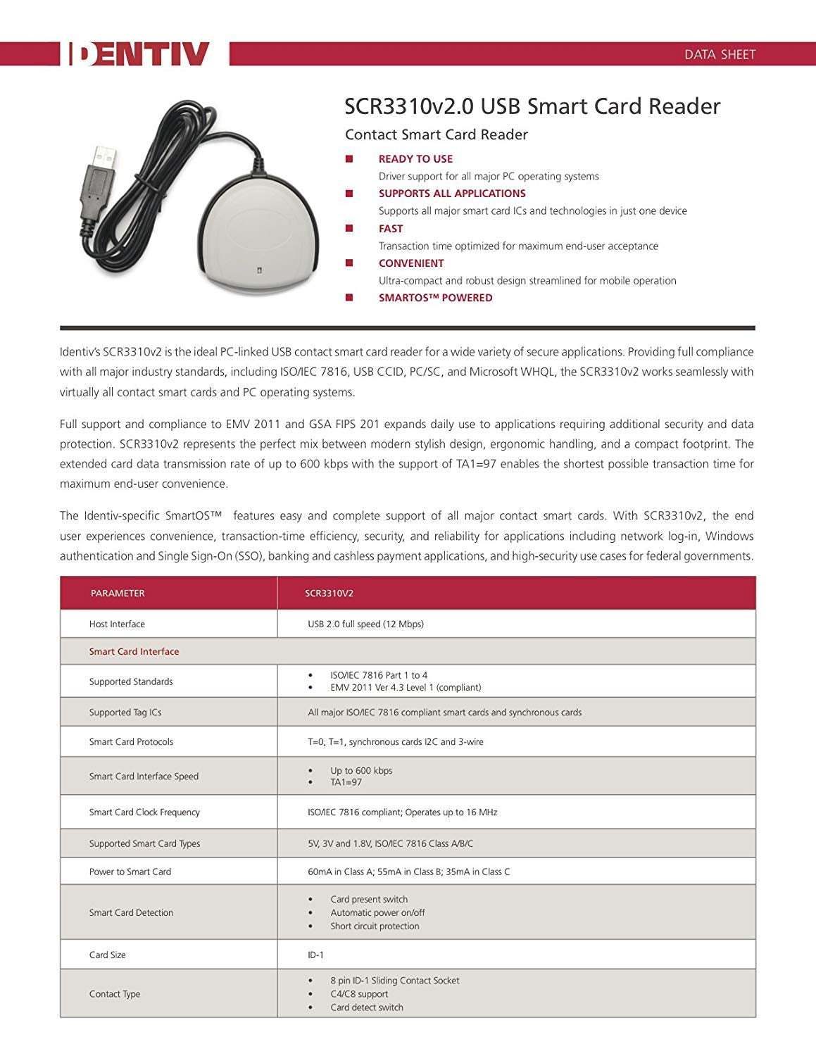 Identiv SCR3310v2.0 USB Smart Card Reader