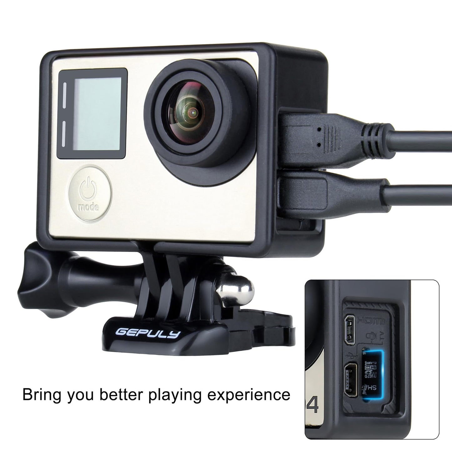 GEPULY Frame Mount Protective Housing Case with Bracket Accessories and Lens Cap for GoPro Hero 3, Hero3+, Hero 4 Black Silver Cameras