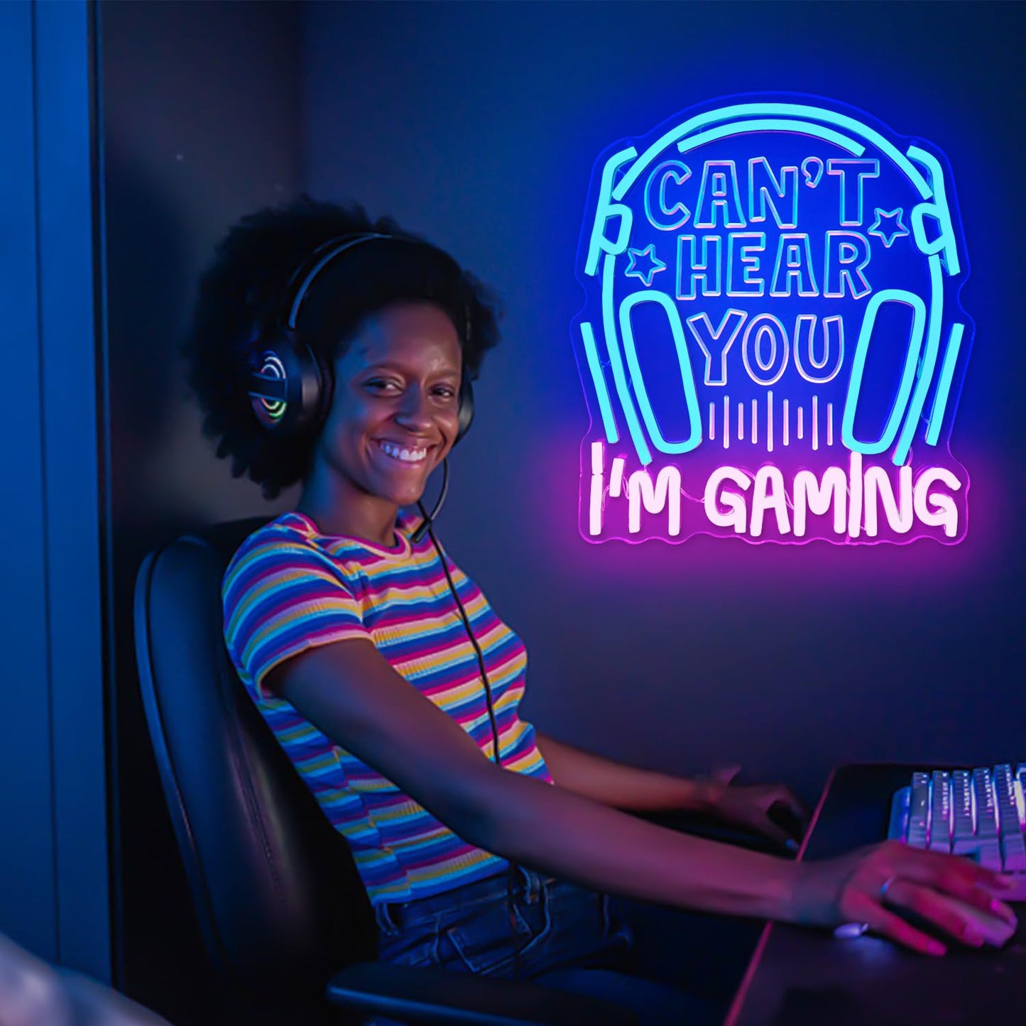 Cheunyar Gaming Headset Neon Sign, Acrylic Video Game Headphones Led Light Sign, Dimmable, Wall Mount, Decorative use, 0.66 pounds, Battery Powered