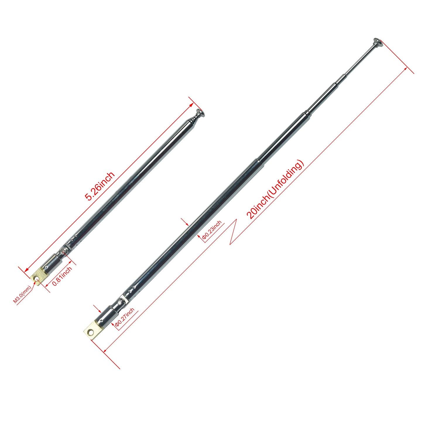 X-SHIYUN 1 Pair AM FM Radio Universal Antenna, 51cm/2inch Length, 6 Section Telescopic Stainless Steel Replacement Antenna Aerial for Radio TV.