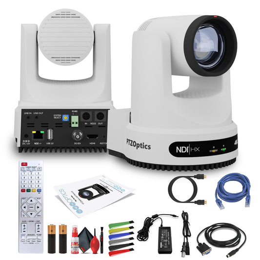 PTZOptics Move 4K SDI/HDMI/USB/IP PTZ Camera with 12x Optical Zoom (White) (PT12X-4K-WH-G3) + Lens Cleaning Kit + HDMI Cable + Ethernet Cable + Color