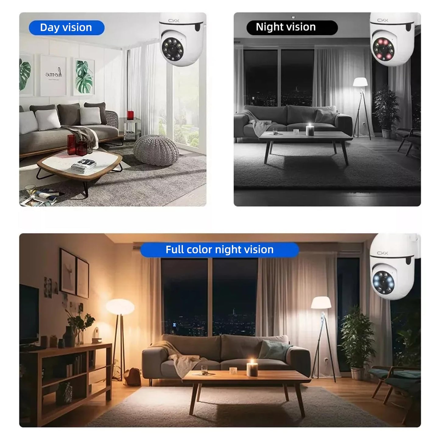 CKK 1080P Security Camera Wireless, 3 Pcs 2MP PTZ WiFi Home Camera (2.4G/5G Dual-Band), 360° Pan/Tilt, Color Night Vision, Motion Alerts, 2-Way Audio
