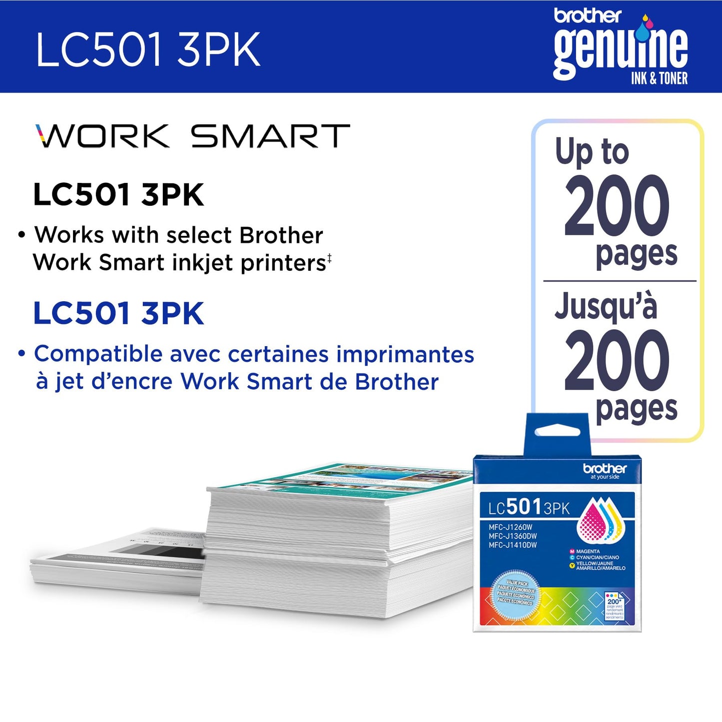 Brother Genuine LC5013PK 3-Pack Standard Yield Cyan, Magenta, and Yellow Ink Cartridges (for use with Work Smart 1260, 1360, and 1410 Printers)