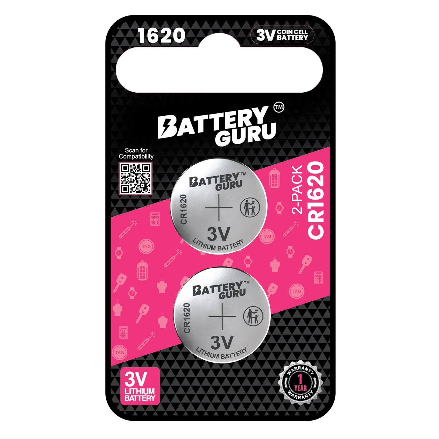 Car Key Battery for Mazda 3 5-Door (2007-2013 3 5-Door Flip Key Remote Batteries CR1620 3V Pack of 2)