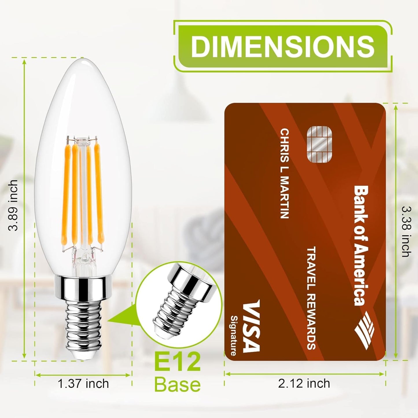 GOLSPARK E12 LED Bulb Dimmable, Candelabra LED Bulb 40W Equivalent, 3000K Warm White, B11 B10 Type B LED Light Bulbs 4W, 400LM, CRI 85+, Clear