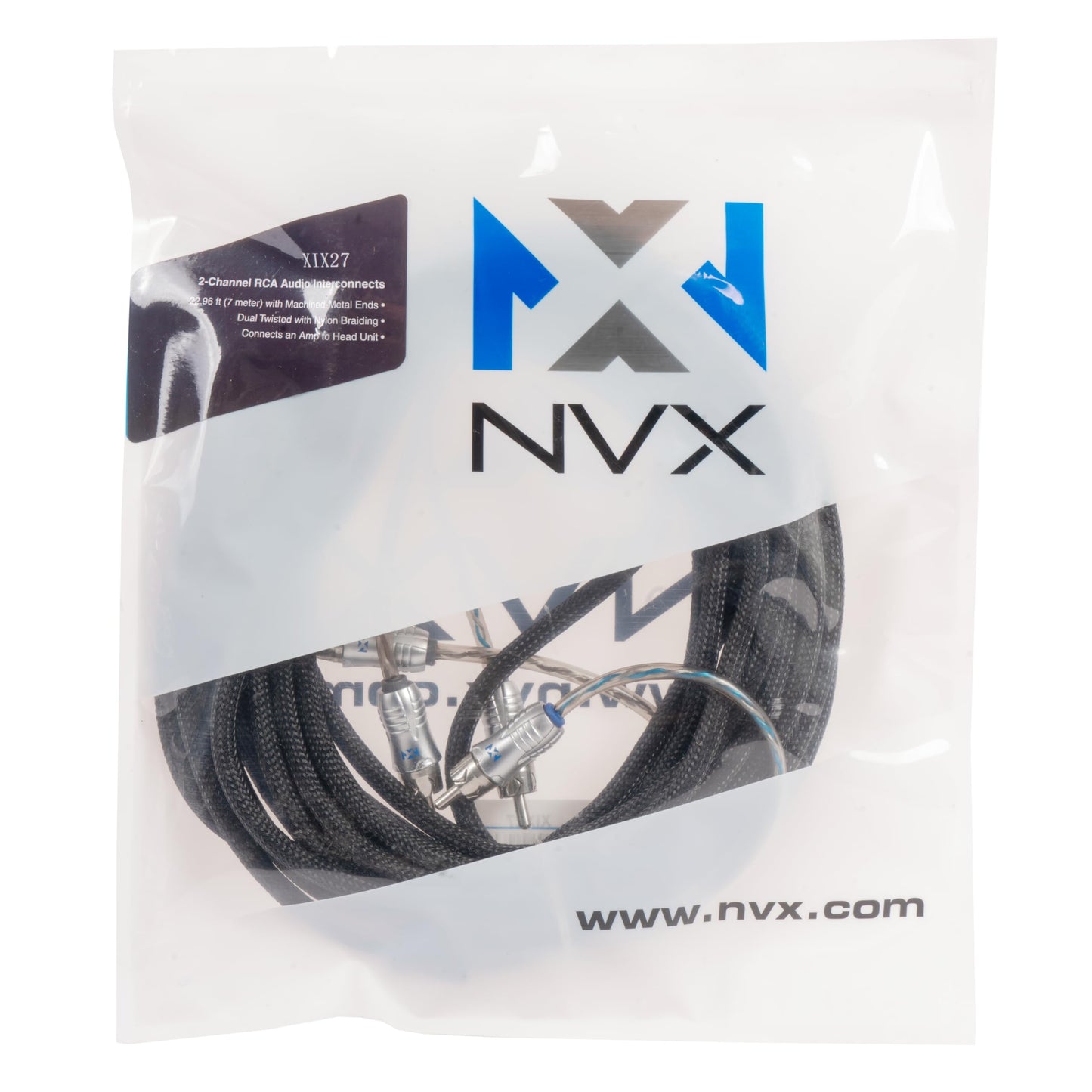 NVX® XIX27 22.97 ft (7 Meter) Oxygen Free Copper 2-Channel Double Twisted Pair X-Series Car Audio RCA Audio Interconnect Cable with Shielded Noise