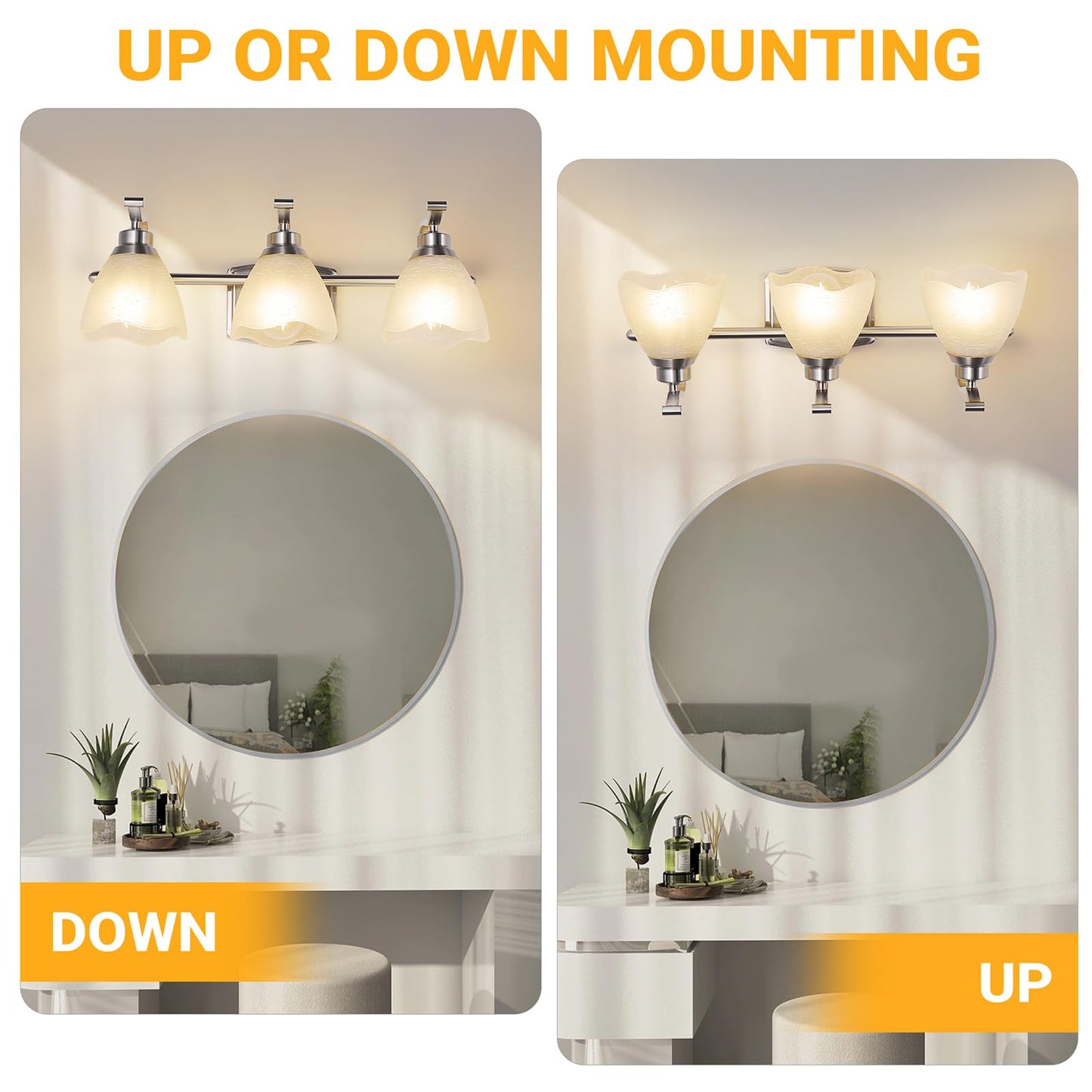 WJShome 19.5" Bathroom Light Fixtures, 3-Light Vanity Lights with Frosted Glass Shades, Brushed Nickel Wall Sconces, for Mirror Bedroom Hallway