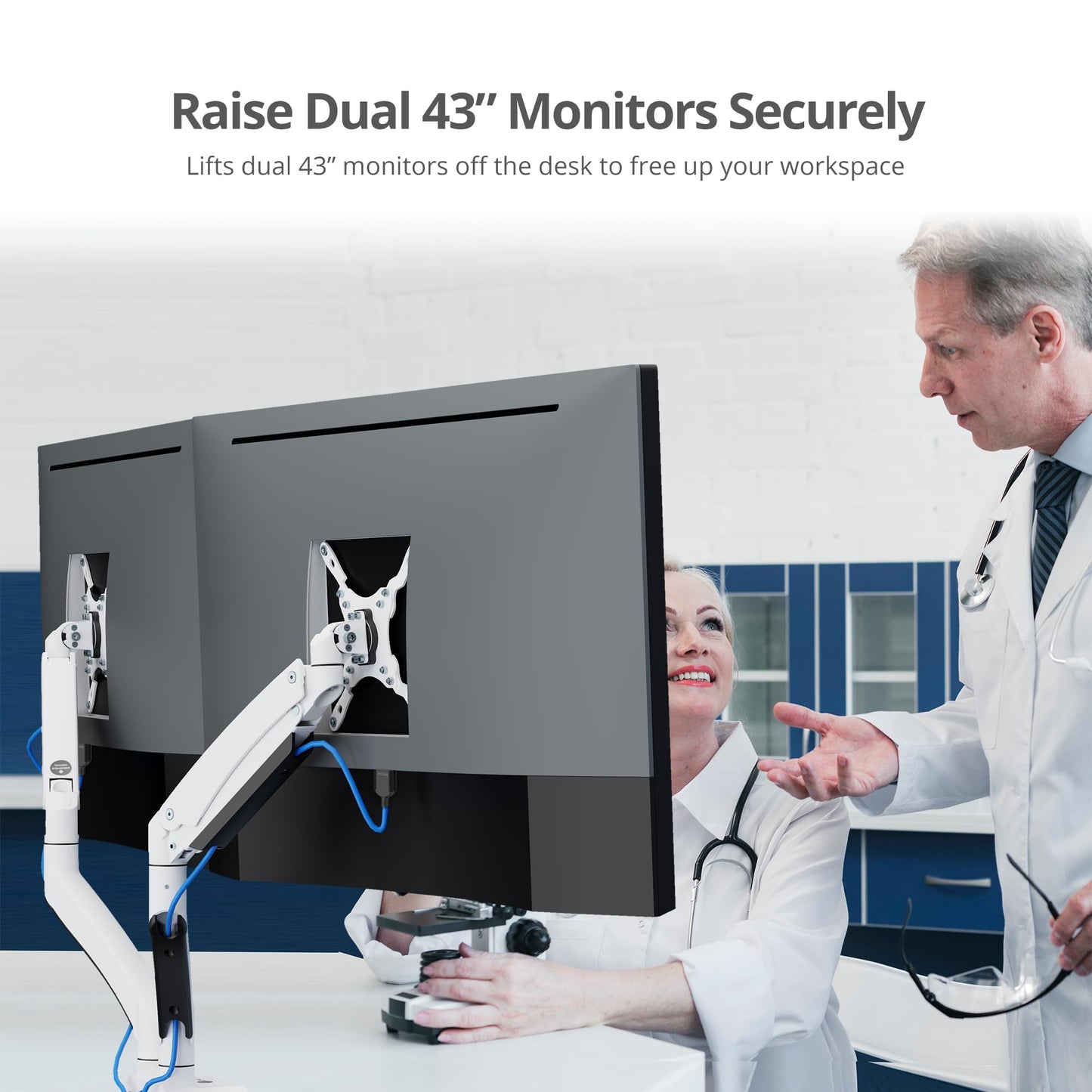 SIIG Dual Monitor Desk Mount, 17" to 35", USB 3.0 and Audio Extend Ports, Fits Two Flat/Curved Monitors, Load Bearing 33 lbs max Each, VESA 75x75