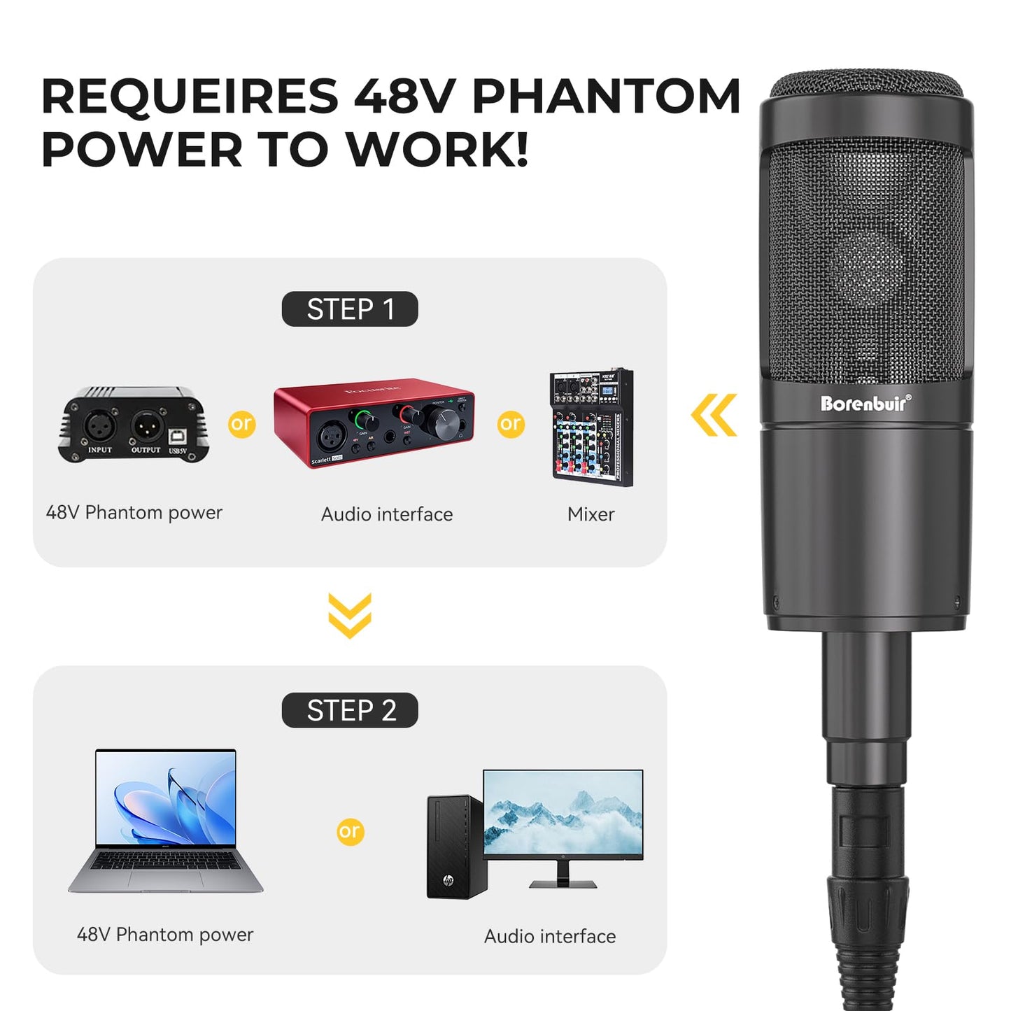 Borenbuir Mic for Asmr, for Audio Interface Cardioid Condenser Microphone XLR, Studio Recording microfono condensador with Shock mounts and Microphone