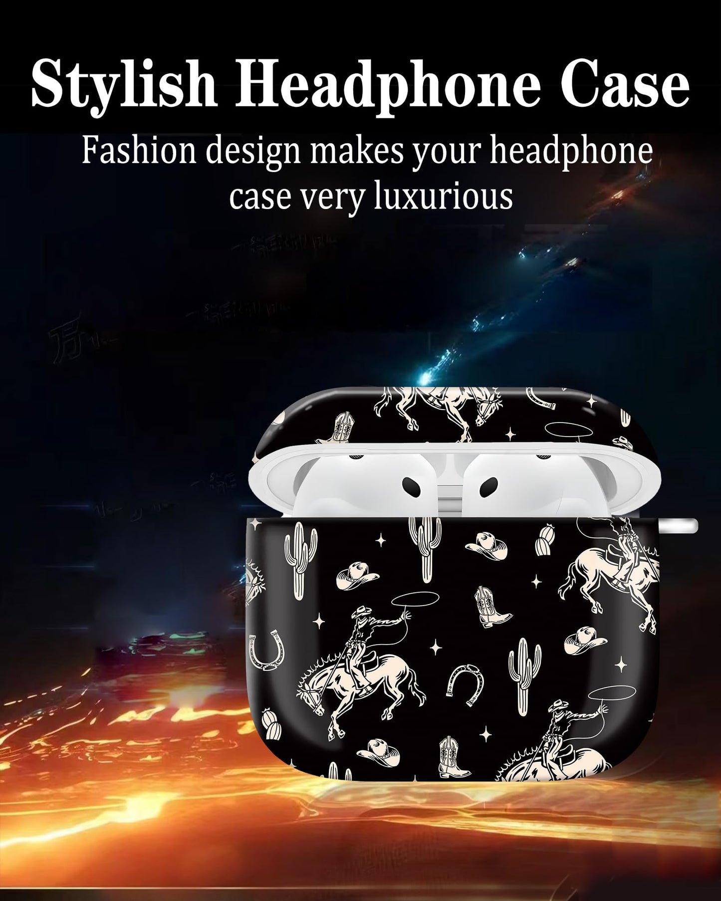 Cute Hard Case Compatible with AirPod 4 Case Cover,Cute with Golden Keychain, Soft TPU Protective Shockproof Case for Girls Women (Cute Cactus Cowboy)