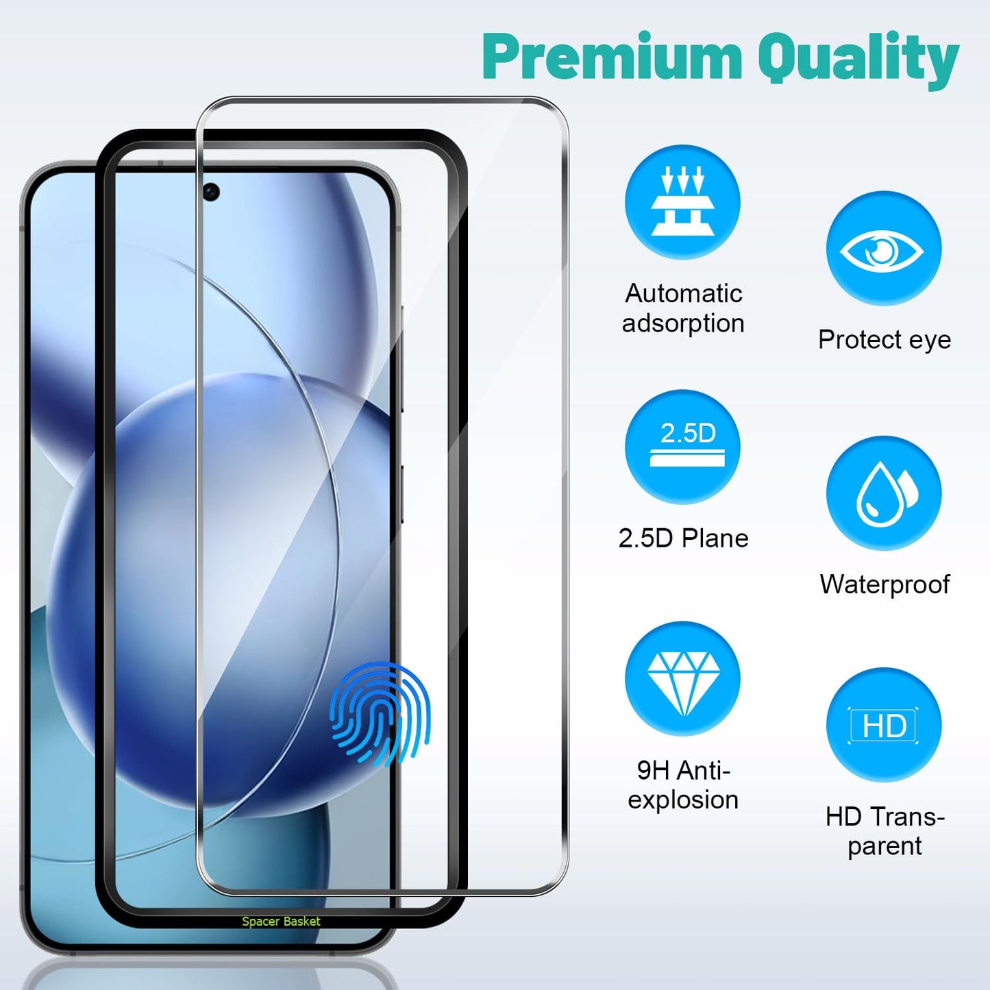 [3+2 Pack] Galaxy S24 Plus Screen Protector and Camera Lens Protector, Fingerprint Unlock,Case Friendly, Full Coverage Clear High Definition,